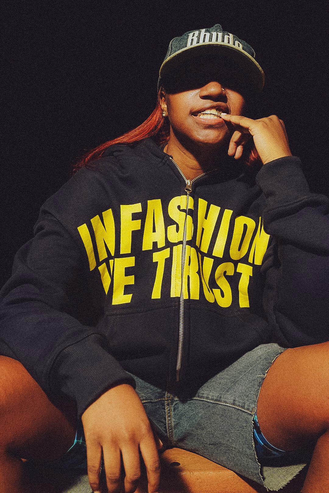 “IN FASHION WE TRUST” NAVY & YELLOW